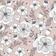 White flowers on a pink background pattern