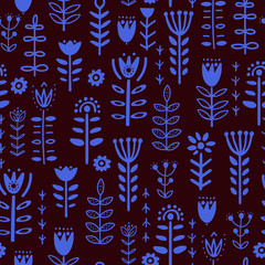 Abstract plants and deer in nordic style seamless pattern. Textile, wallpaper, wrapping paper design idea