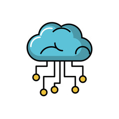 Digital cloud computing icon line design