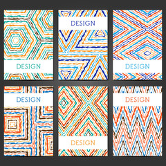 Collection of 6 vintage card templates with ethnic pattern. Template for Title sheets, reports, presentations, brochures, banners, posters, flyers, invitations and gift cards.
