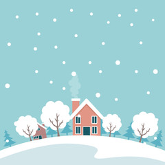 Obraz na płótnie Canvas Village landscape in winter with snow vector