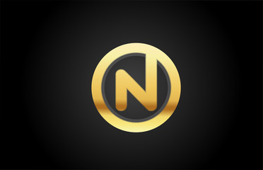 gold golden metal N alphabet letter logo design icon for luxury company or business