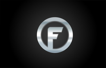 silver metal alphabet letter F icon logo design for a company