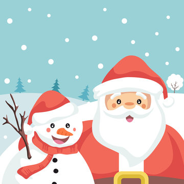 Santa Claus and snowman friends Christmas card