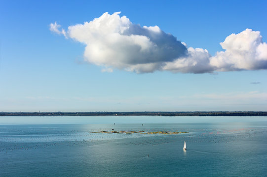 Lone Sail Boat in the Waters of Trieste Gulf, Italy
