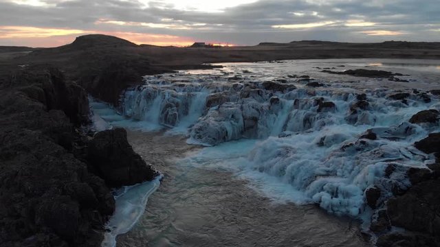 icelandic waterfall with sunset, Iceland