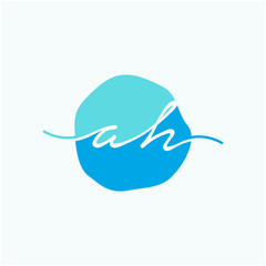 Letter AH or A H  with circle handwriting concept. handwriting logo of initial signature, wedding, fashion, jewelry, boutique, and botanical with creative template for any company or business - vector