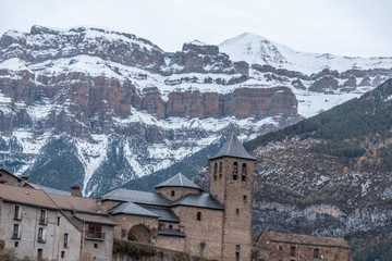 town of torla in autumn, located in pyrenees spain