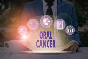 Word writing text Oral Cancer. Business photo showcasing the cancer of the lining of the lips mouth...