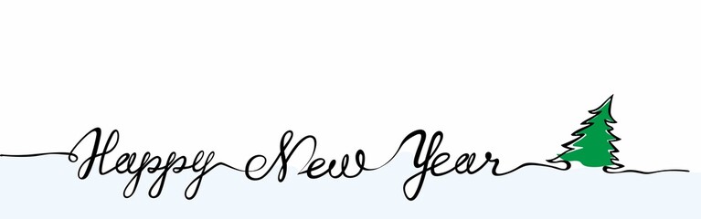 Happy New Year  text hand drawn, hand lettering -- custom handmade calligraphy, vector. Winter holiday poster template. Wishing handwritten postcard.
