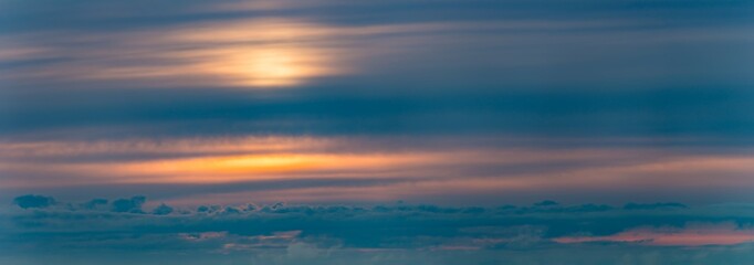 Fantastic soft clouds against blue sky, natural composition - panorama