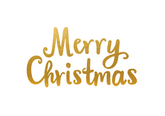 Golden Merry Christmas Greeting Card. Hand Drawn Lettering Design.