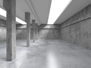 Dark concrete empty room. Modern architecture design