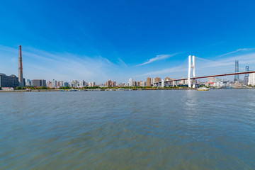 City view near Nanpu Bridge in Pudong New Area, Shanghai, China