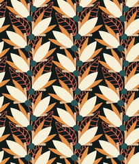 seamless pattern with fantsy doodle  leaves