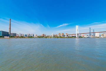 City view near Nanpu Bridge in Pudong New Area, Shanghai, China