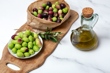 Fresh Spanish extra virgin olive oil with olives