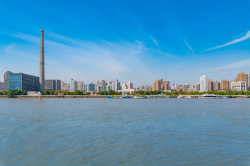 Fototapeta na wymiar City view near Nanpu Bridge in Pudong New Area, Shanghai, China