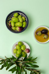 Fresh Spanish extra virgin olive oil with olives