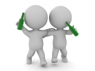 Two drunk 3D Characters having fun