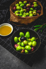 Fresh Spanish extra virgin olive oil with olives