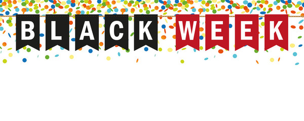 black week sale flags and confetti banner on white background vector illustration EPS10