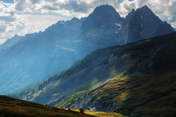 Evening and morning view of the town of Chamonix and Mount Mont Blanc.	