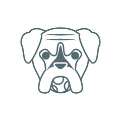 cute little dog boxer head with ball line style icon