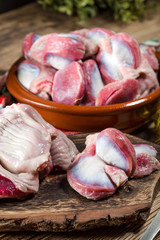 Raw uncooked turkey gizzards.
