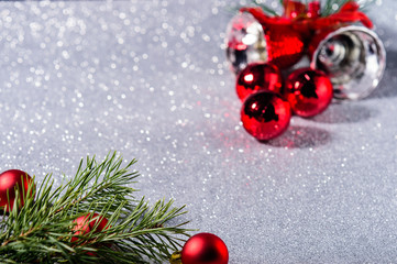 christmas composition red christmas bell and red balls on the background1