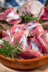 Raw uncooked turkey gizzards.