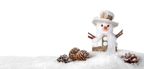 Seasonal white background with happy snowman