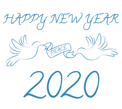 Happy New Year 2020 with peace symbol