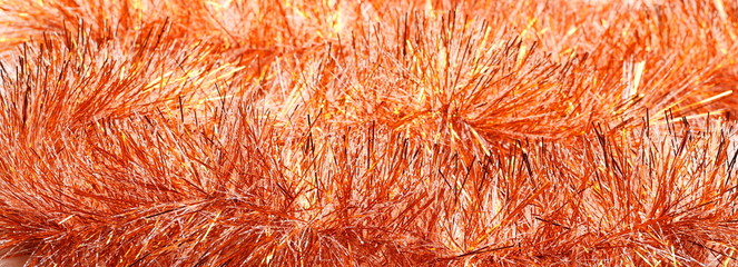 Red, yellow tinsel, Christmas ornament, decoration background and texture