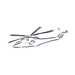 helicopter sketch, military airplane vector illustration