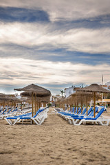 Beach in Puerto Banus, Marbella, Spain. Marbella is a popular holiday destination located on the Costa del Sol in the southern Andalusia