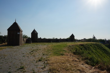 Old fortress wall with guns. Architectural structure. History.