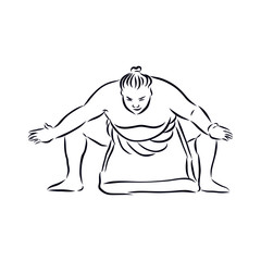 Sumoist sketch, sumo sport contour vector illustration 
