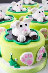fondant easter rabbit and flower cake