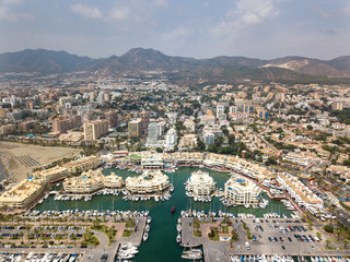 Aerial View of Puerto Mariana, from Benalmadena, popular touristic attraction in South of Spain ,...