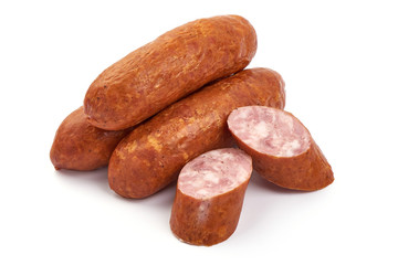 Garlic Pork Sausages, isolated on white background
