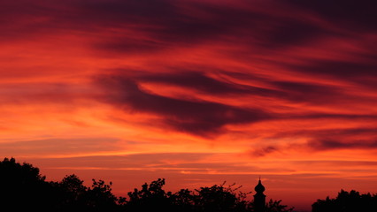 Church tower in sunset