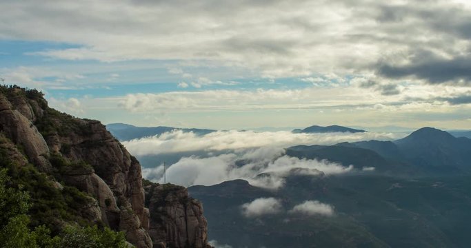 Catalan Landscape View from Montserrat Mountain Top Monastery Timelapse