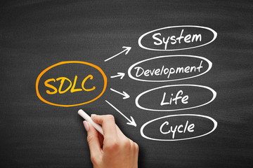 SDLC - System Development Life Cycle acronym, business concept on blackboard