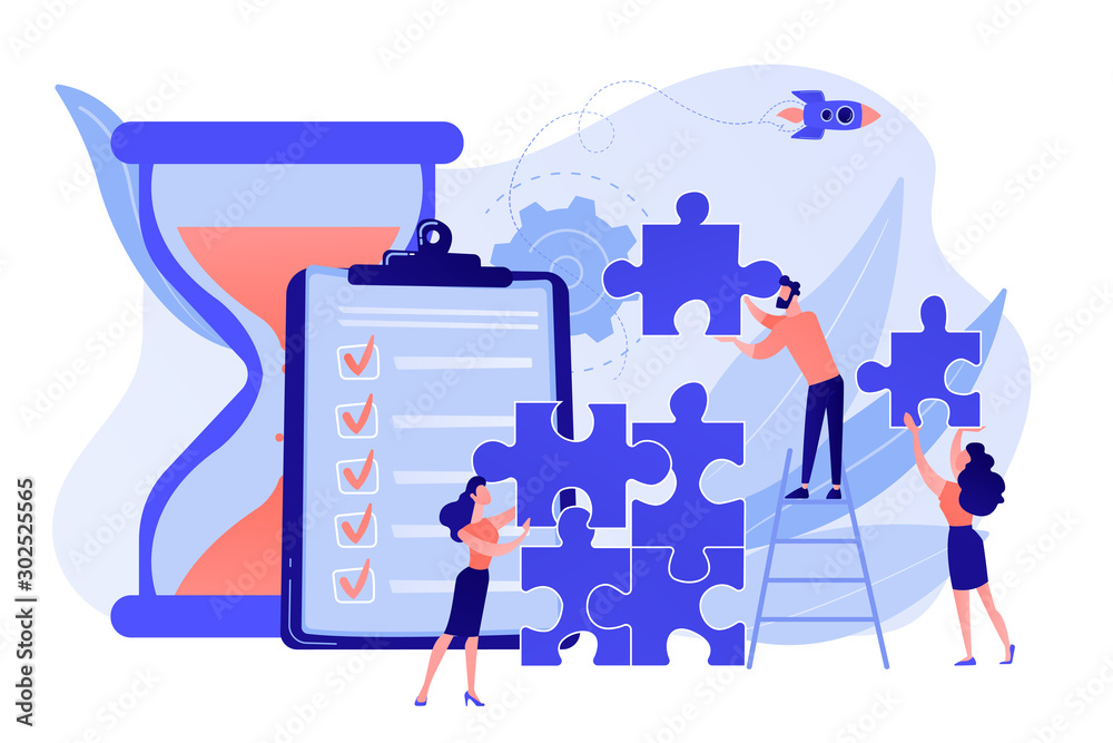 Wall mural project management. business process and planning, workflow organization. colleagues working togethe