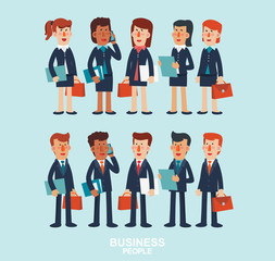Young businessmen and business women talking and discussing. Vector illustration of business characters. Teamwork and partnership vector concept 