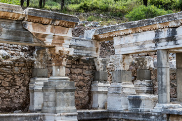 The ruins of the ancient antique city of Ephesus the library building of Celsus, the amphitheater temples and columns. Candidate for the UNESCO World Heritage List 