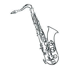 Fototapeta na wymiar saxophone on white background, sketch 