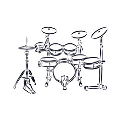 Fototapeta na wymiar set drum , musical instruments sketch isolated on white