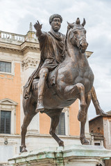 Fototapeta na wymiar Equestrian Statue of Marcus Aurelius at Piazza del Campidoglio, Rome, Italy